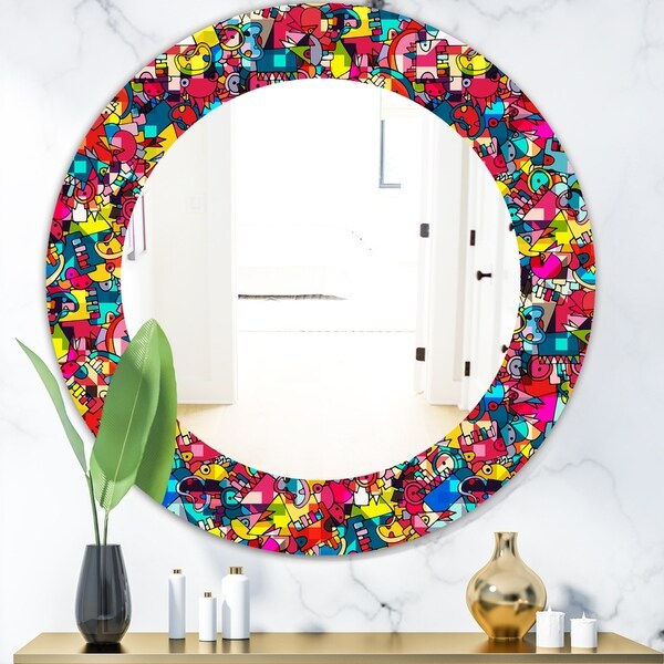 Designart 'Kids Geometric' Modern Mirror - Oval or Round Wall Mirror - Red