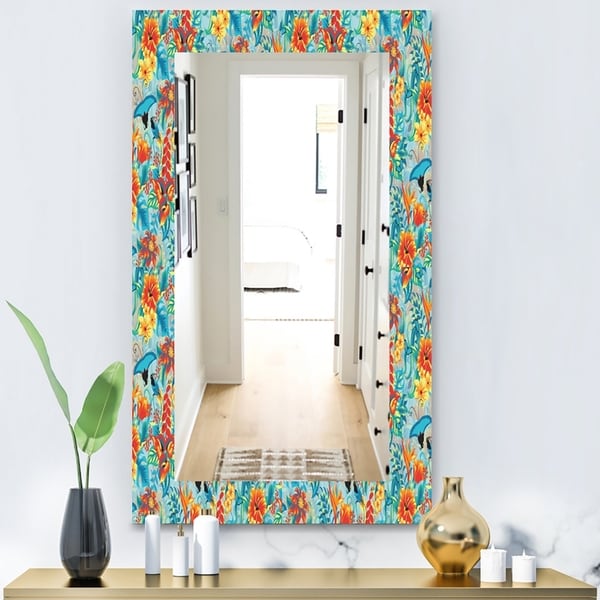 Designart 'Tropical Pattern' Bohemian and Eclectic Mirror - Vanity Mirror - Blue