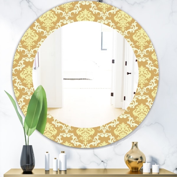 Designart 'Yellow Moods 14' Mid-Century Mirror - Oval or Round Wall Mirror - Gold
