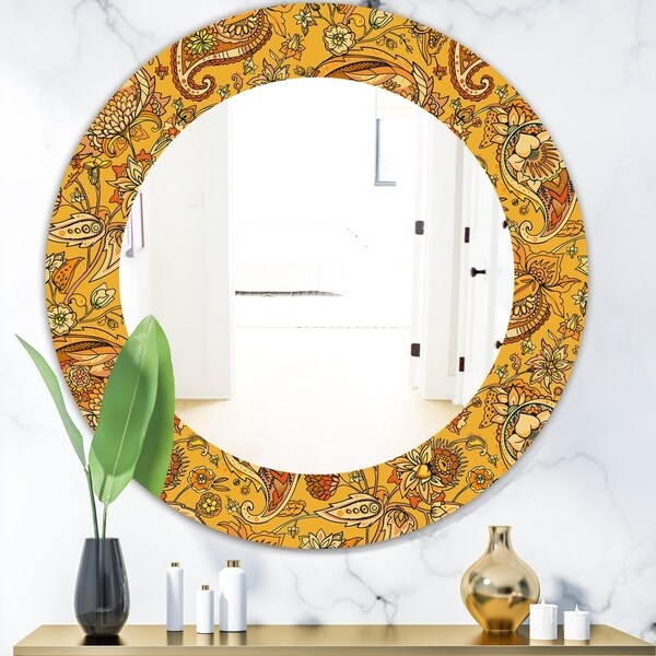 Designart 'Yellow Moods 13' Bohemian and Eclectic Mirror - Oval or Round Wall Mirror