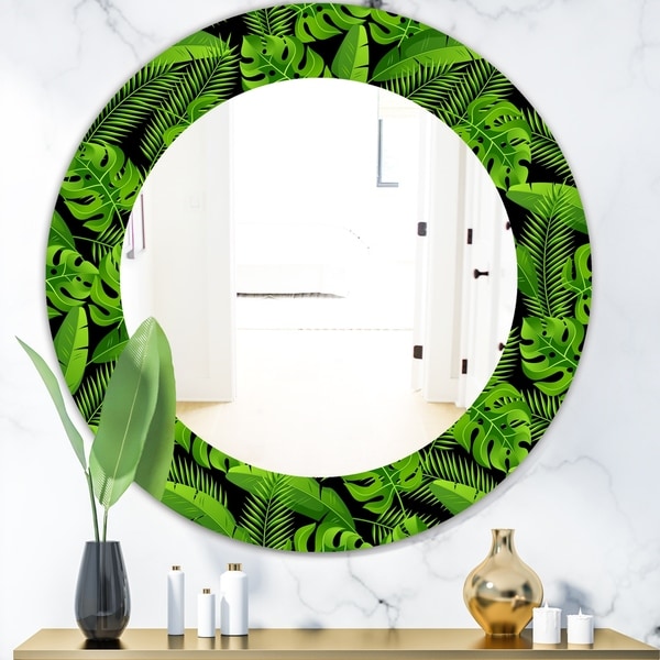 Designart 'Tropical Mood Foliage 13' Bohemian and Eclectic Mirror - Oval or Round Wall Mirror - Green