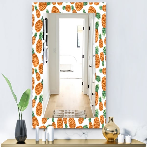 Designart 'Tropical Mood Pineapple 3' Bohemian and Eclectic Mirror - Vanity Mirror - Orange