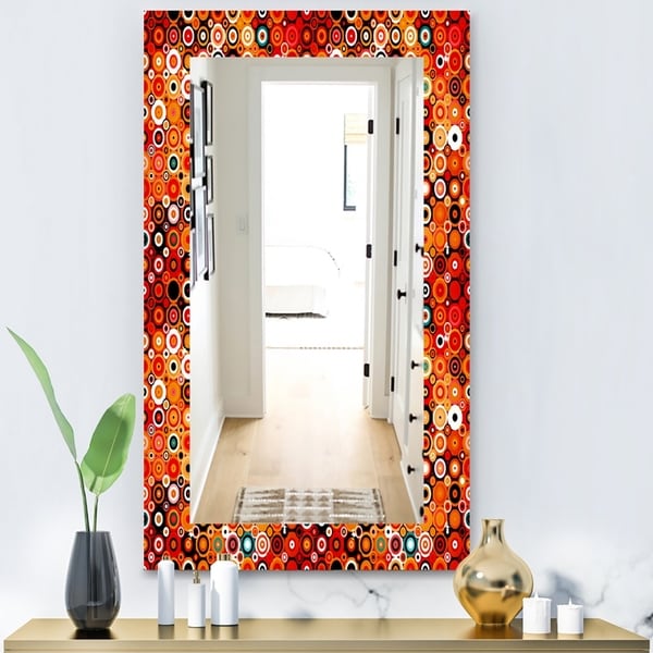 Designart 'Disco Style Pattern With Dots and Circles' Modern Mirror - Wall Mirror - Red