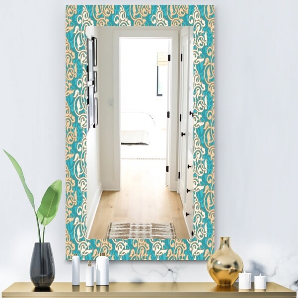Designart 'Arabesque Pattern' Bohemian & Eclectic Mirror - Modern Wall Mirror - Blue