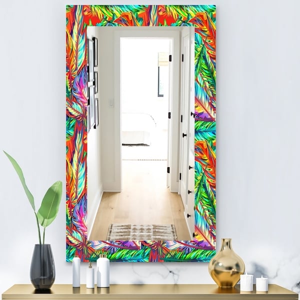 Designart 'Tropical Mood Bright 5' Modern Mirror - Vanity Mirror - Red