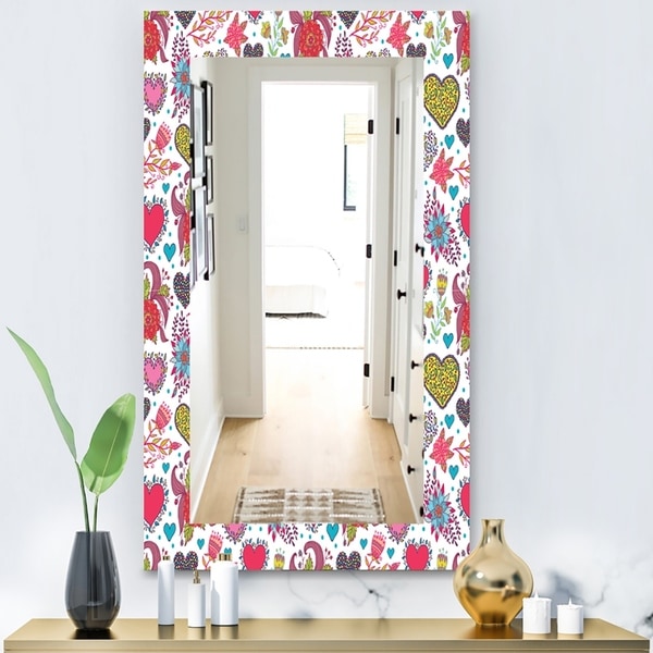 Designart 'Beautiful Flowers & Hearts Pattern' Modern Mirror - Contemporary Wall Mirror - Gold