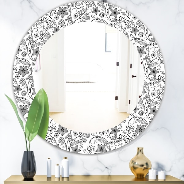 Designart 'Texture In A Flower Design' Bohemian and Eclectic Mirror - Oval or Round Wall Mirror