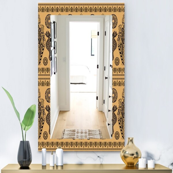 Designart 'Ethnic African Decorative Pattern' Bohemian and Eclectic Mirror - Wall Mirror - Orange