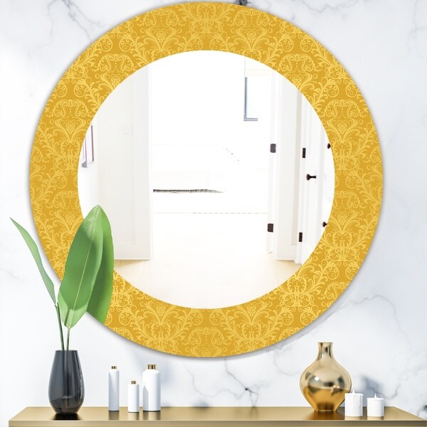 Designart 'Yellow Moods 18' Glam Wall Mirror - Oval or Round Wall Mirror - Gold