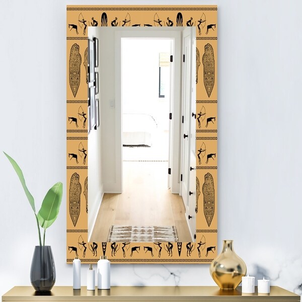 Designart 'African Decorative Pattern' Bohemian and Eclectic Mirror - Wall Mirror - Orange