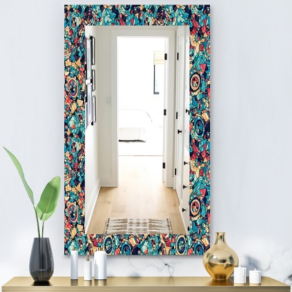 Designart 'Geometric Hand Drawn' Modern Mirror - Wall Mirror - Blue
