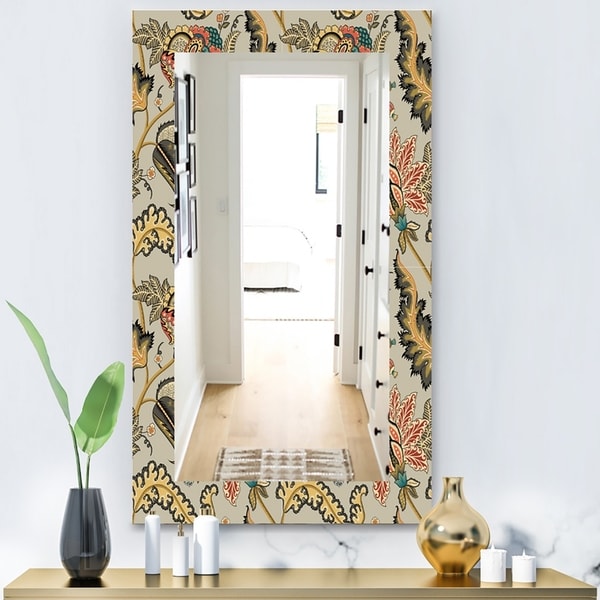Designart 'Vintage Indian Floral Pattern' Bohemian and Eclectic Mirror - Vanity Mirror - Green