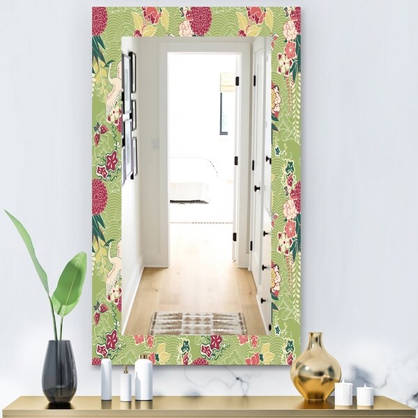 Designart 'Oriental Silk Pattern' Bohemian and Eclectic Mirror - Modern Wall Mirror - Green