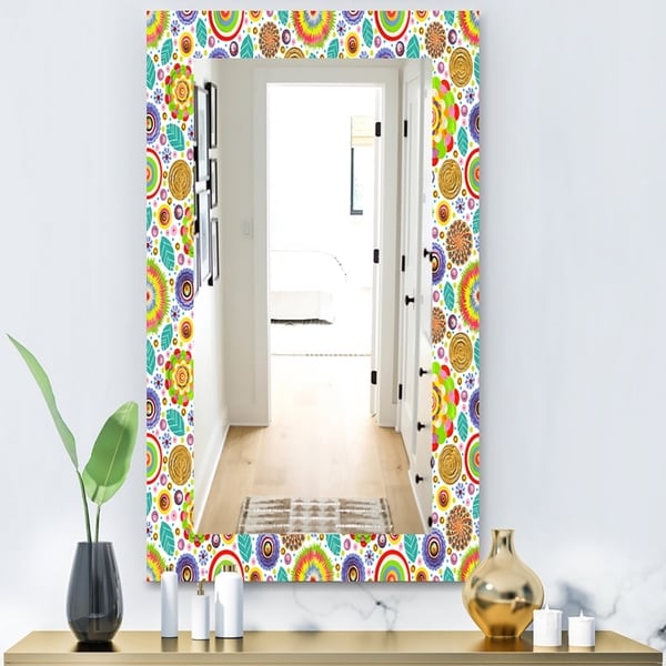 Designart 'Fashionable Flowers Pattern' Bohemian and Eclectic Mirror - Vanity Mirror - Gold