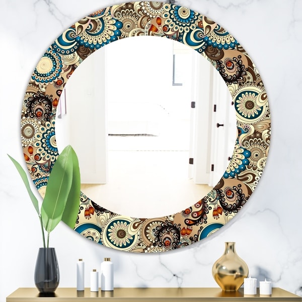 Designart 'Paisley 10' Mid-Century Mirror - Oval or Round Wall Mirror - Brown