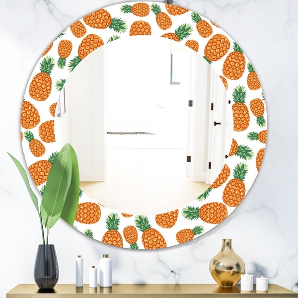 Designart 'Tropical Mood Pineapple 3' Bohemian and Eclectic Mirror - Oval or Round Wall Mirror - Orange
