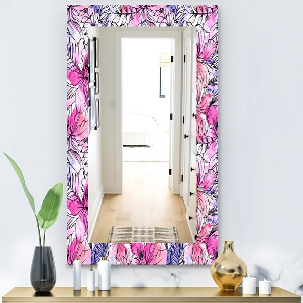 Designart 'Pink Blossom 22' Modern Mirror - Wall Mirror - Pink