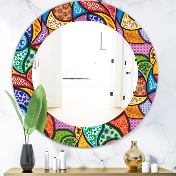 Designart 'Abstract Colorful Pattern' Bohemian & Eclectic Mirror - Oval or Round Wall Mirror - Blue