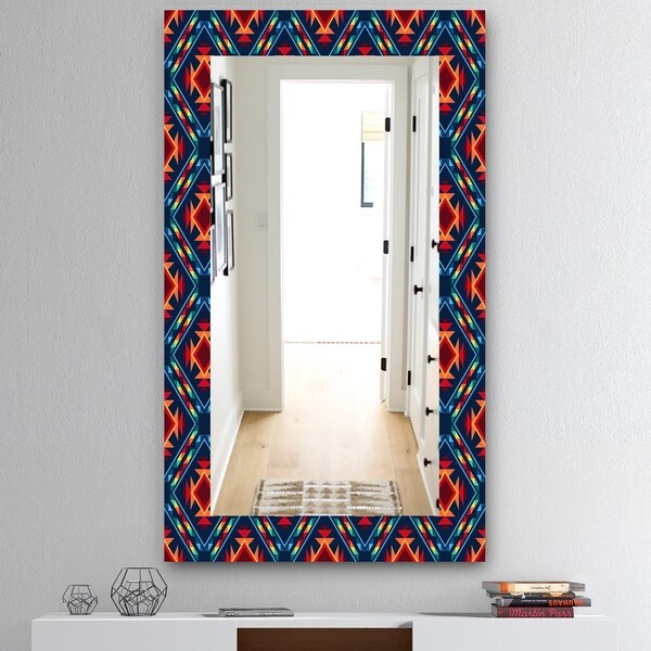 Designart 'Tribal Abstract Pattern' Mid-Century Mirror - Vanity Mirror - Blue