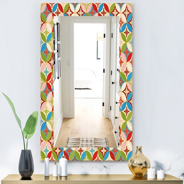 Designart 'Circles Japanese Texture' Bohemian & Eclectic Mirror - Modern Wall Mirror - Green