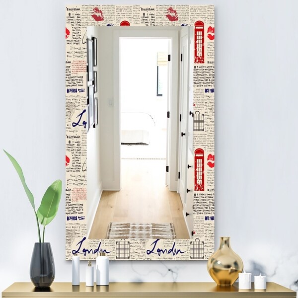 Designart 'Uk London Vintage Kiss Print' Modern Mirror - Wall Mirror - Red