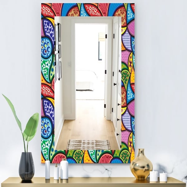 Designart 'Abstract Colorful Pattern' Bohemian & Eclectic Mirror - Modern Wall Mirror - Blue