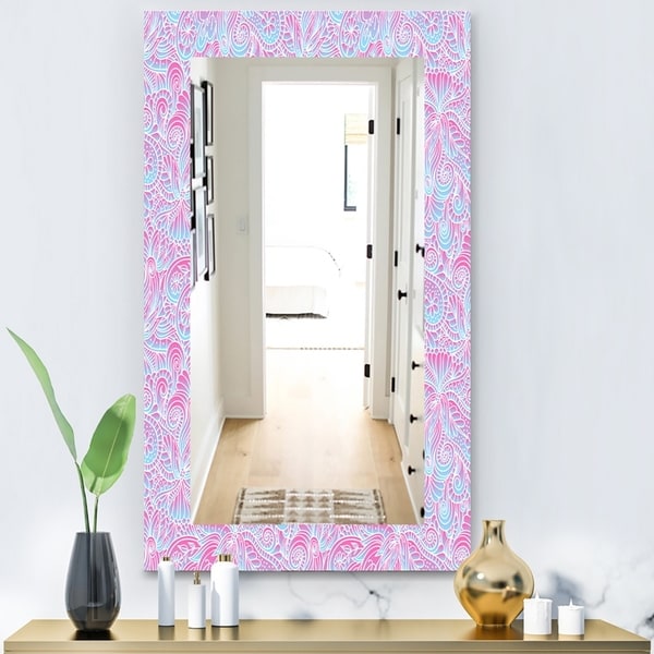 Designart 'Pink Spheres 7' Bohemian and Eclectic Mirror - Modern Wall Mirror - Blue