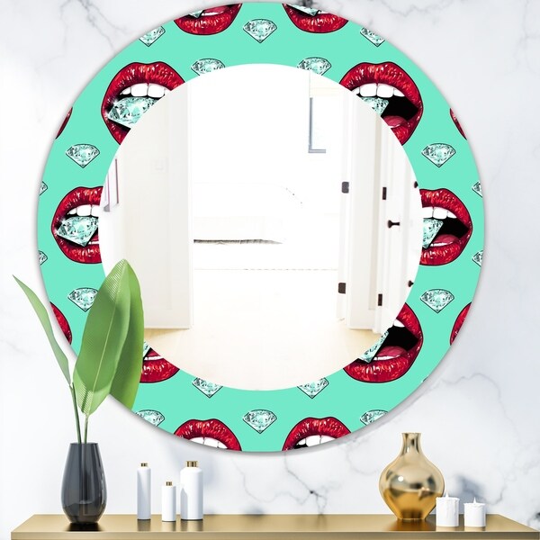 Designart 'Hot Lips' Bohemian and Eclectic Mirror - Oval or Round Wall Mirror - Green