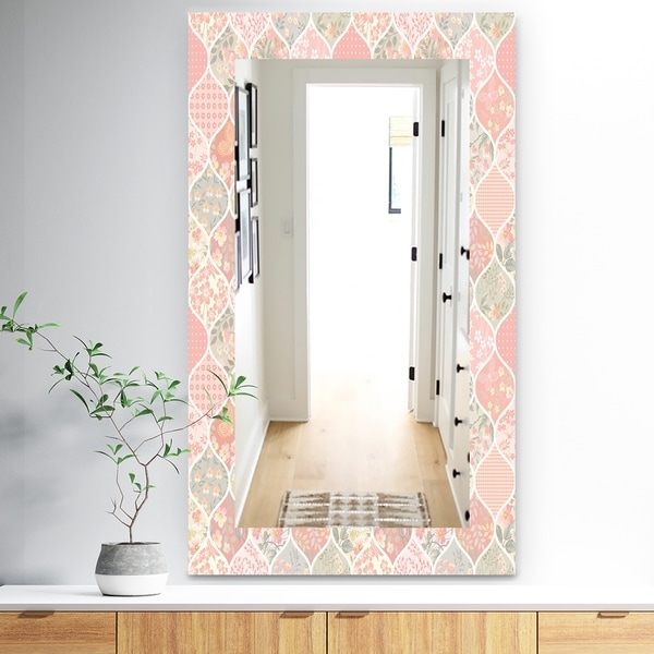 Designart 'Pink Blossom 24' Traditional Mirror - Vanity Mirror - Pink