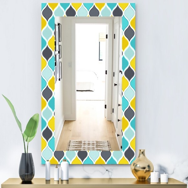 Designart 'Ornament Geometric Pattern' Bohemian and Eclectic Mirror - Modern Wall Mirror - Blue