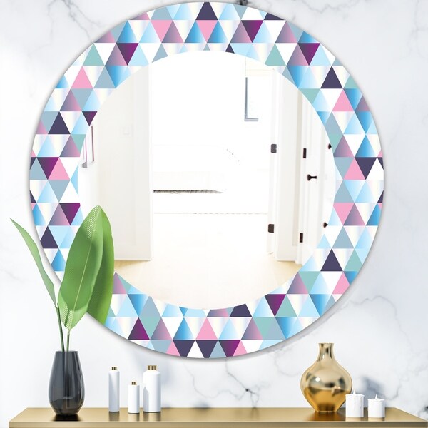 Designart 'Triangular Colourfields 13' Modern Mirror - Oval or Round Wall Mirror - Blue