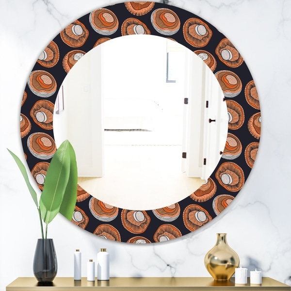Designart 'Champignons Pattern' Modern Mirror - Oval or Round Wall Mirror - Black