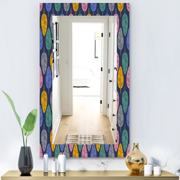 Designart 'Pattern Of Multicolored Feathers' Bohemian and Eclectic Mirror - Vanity Mirror - Blue