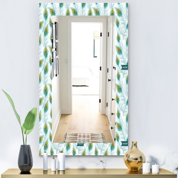 Designart 'Peacock Feather' Modern Mirror - Vanity Mirror - White