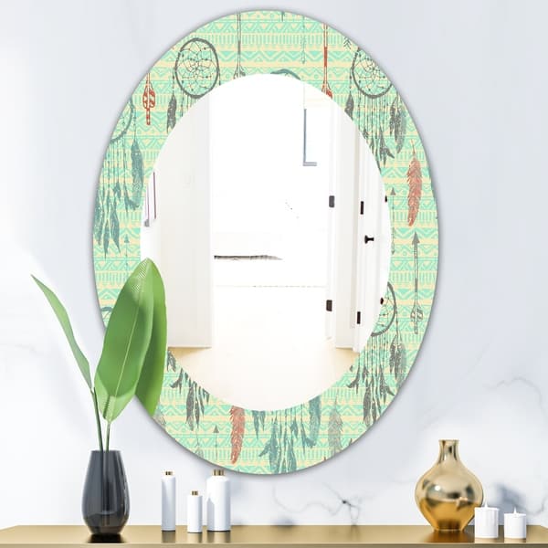 Designart Feathers 22 Bohemian And Eclectic Mirror Oval Or Round Wall Mirror Blue On Sale Overstock 28558514