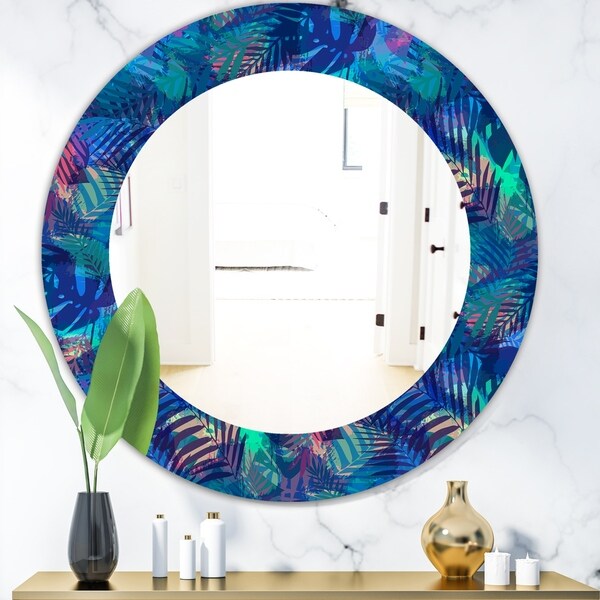 Designart 'Tropical Mood Blue 7' Modern Mirror - Oval or Round Wall Mirror
