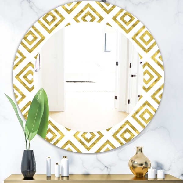 Designart 'Capital Gold Honeycomb 1' Mid-Century Mirror - Oval or Round Wall Mirror