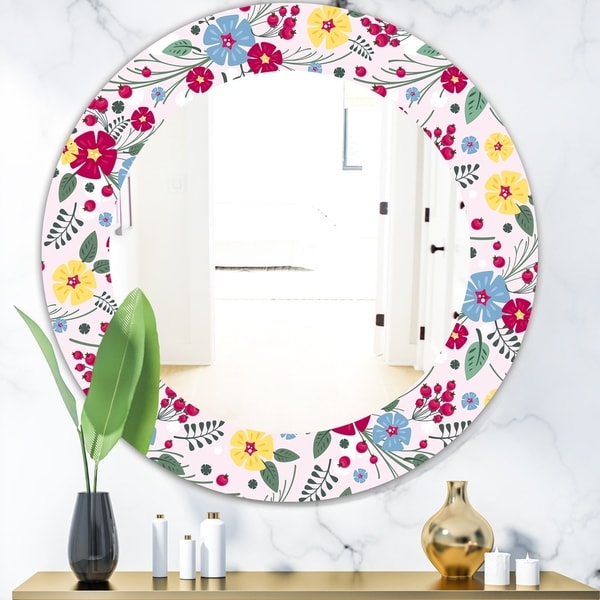 Designart 'Multicolor Floral Pattern' Mid-Century Mirror - Oval or Round Wall Mirror