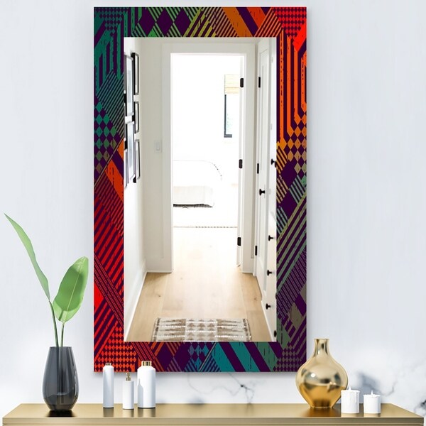 Designart 'Grungy Geometric' Modern Mirror - Wall Mirror - Red