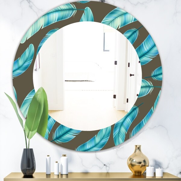 Designart 'Feathers 27' Mid-Century Mirror - Oval or Round Wall Mirror - Blue