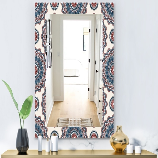 Designart 'Oriental Pattern' Bohemian and Eclectic Mirror - Modern Wall Mirror - Blue