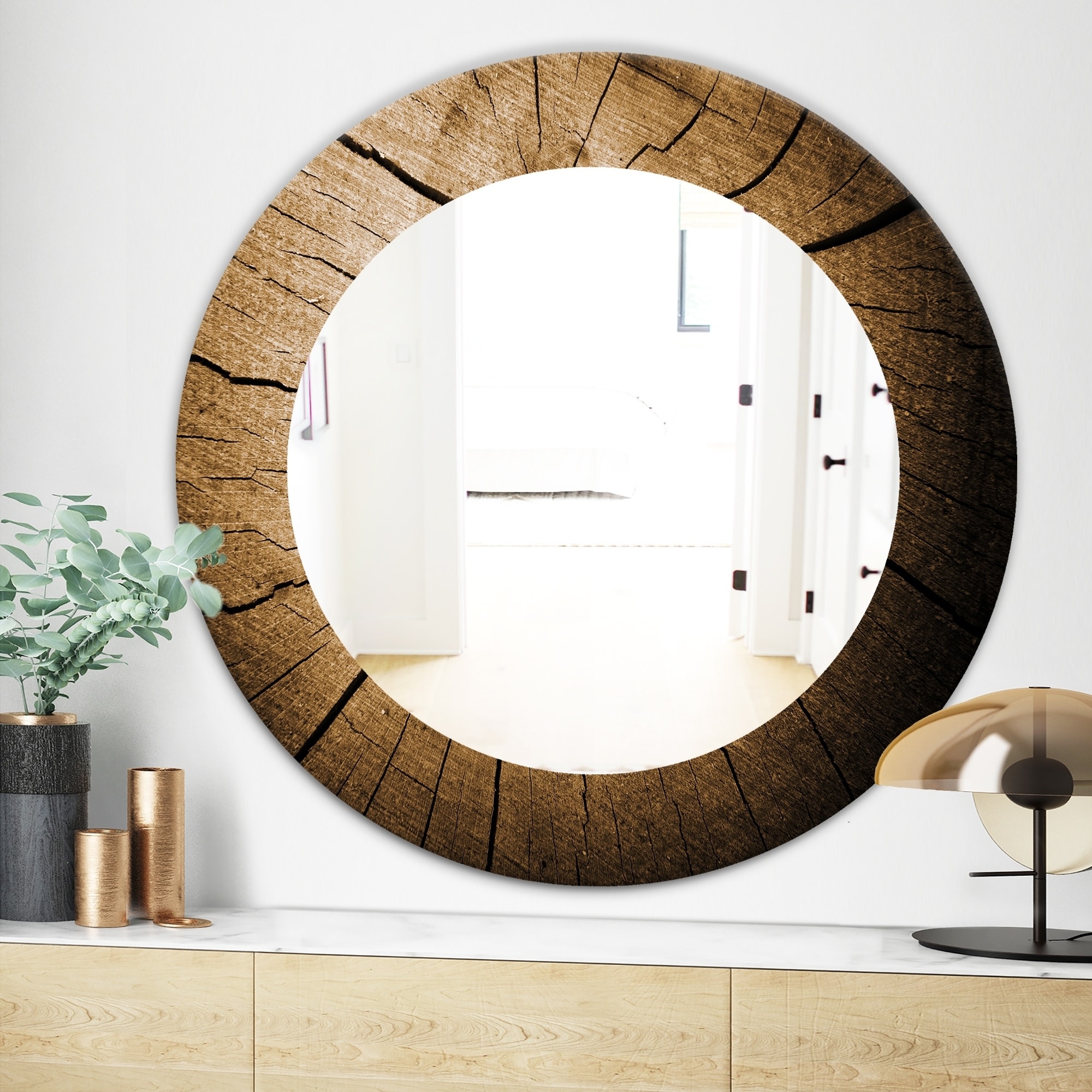 Shop Designart Wood Curve Traditional Mirror Oval Or Round