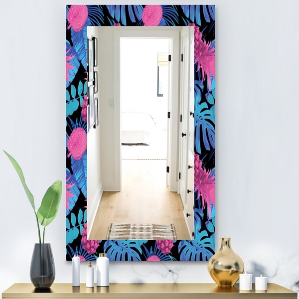 Designart 'Tropical Mood Blue 8' Bohemian and Eclectic Mirror - Vanity Mirror - Black