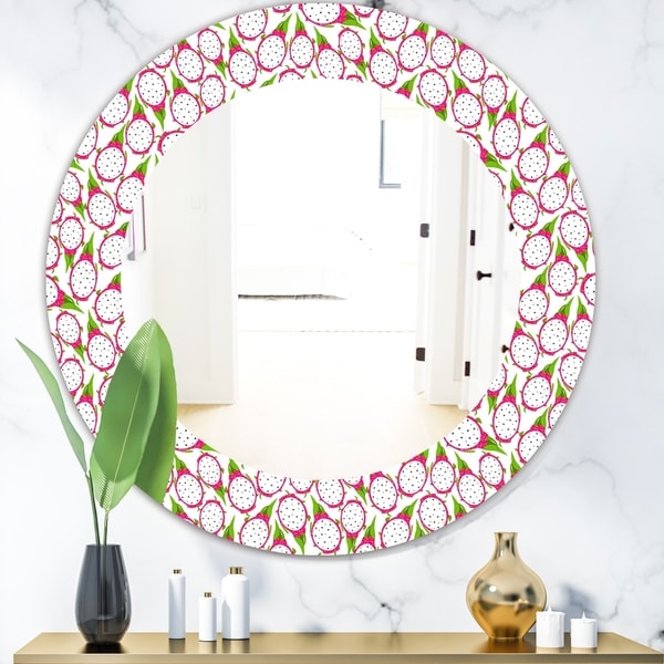 Designart 'Tropical Pattern I' Bohemian and Eclectic Mirror - Oval or Round Wall Mirror - Pink