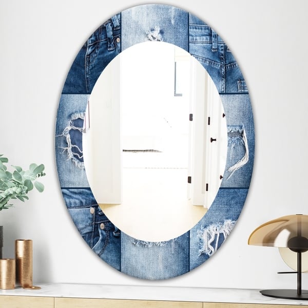 Designart Blue Jeans Modern Mirror Oval Or Round Wall Mirror Blue On Sale Overstock 28558671