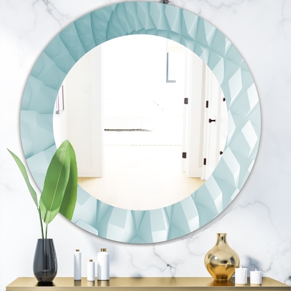 Designart 'Light Blue Waves 3' Modern Mirror - Oval or Round Wall ...