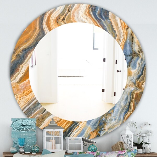 Designart 'Marbled Geode 4' Traditional Mirror - Oval or Round Wall Mirror - Orange