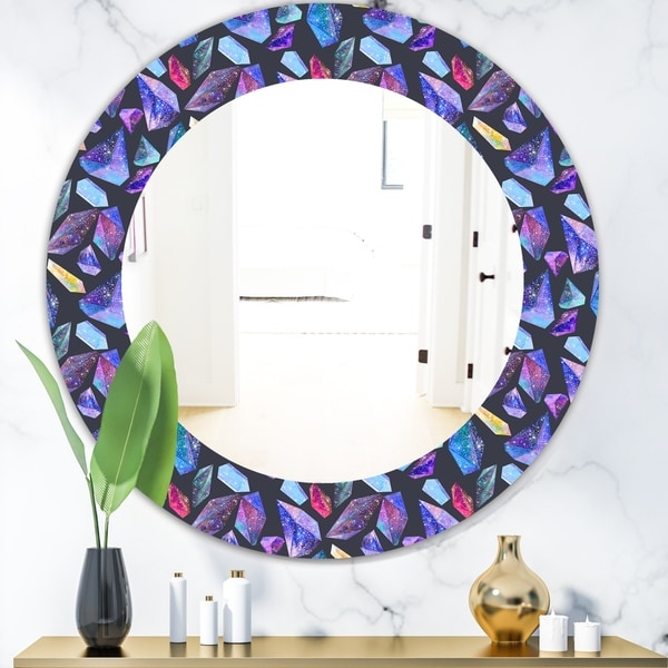 Designart 'Pattern With Watercolor Crystals With Star Sky' Modern Mirror - Oval or Round Wall Mirror - Purple