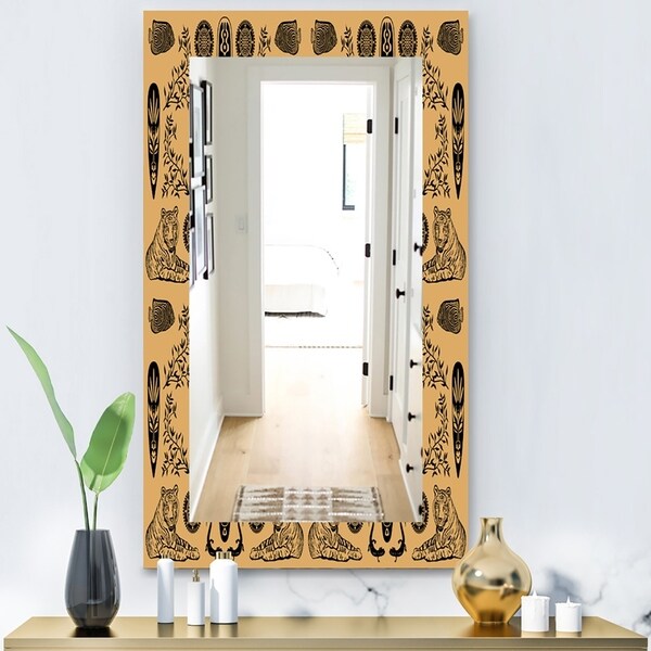 Designart 'Ethnic Mask' Bohemian and Eclectic Mirror - Wall Mirror - Orange