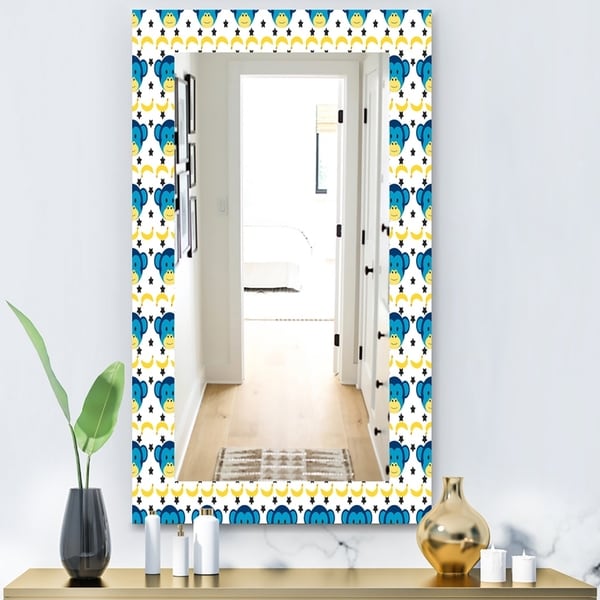Designart 'Doodle Monkey Pattern' Bohemian and Eclectic Mirror - Vanity Mirror - Blue